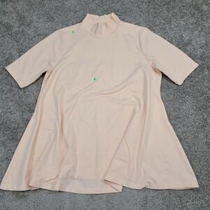 Chico's Peach Mock Neck A-Line Short Sleeve Top Size 2 Pima Cotton Blend
